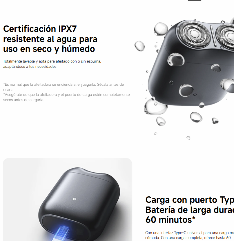 Afeitadora Xiaomi Electric Shaver S200 plata con control inteligente que activa automáticamente el motor al entrar en contacto con la piel