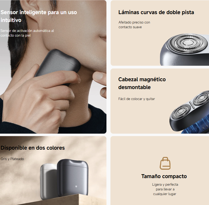 Afeitadora Xiaomi Electric Shaver S200 plata con control inteligente que activa automáticamente el motor al entrar en contacto con la piel