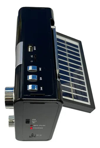 Radio Portatil Recargable Linterna Carga Solar Tenolab Tl635 Negro