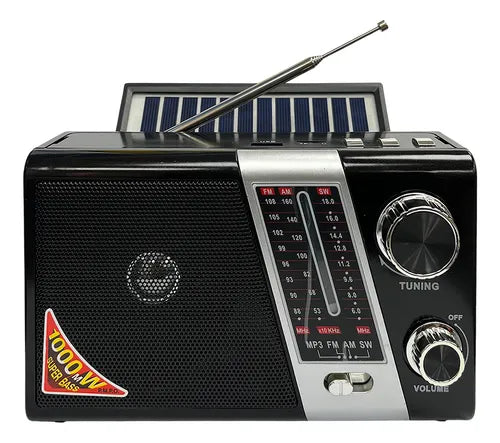 Radio Portatil Recargable Linterna Carga Solar Tenolab Tl635 Negro