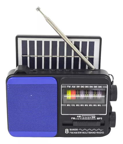RADIO PORTÁTIL 8 BANDAS AM/FM/SW PANEL SOLAR, USB Y LUZ Tecnolab