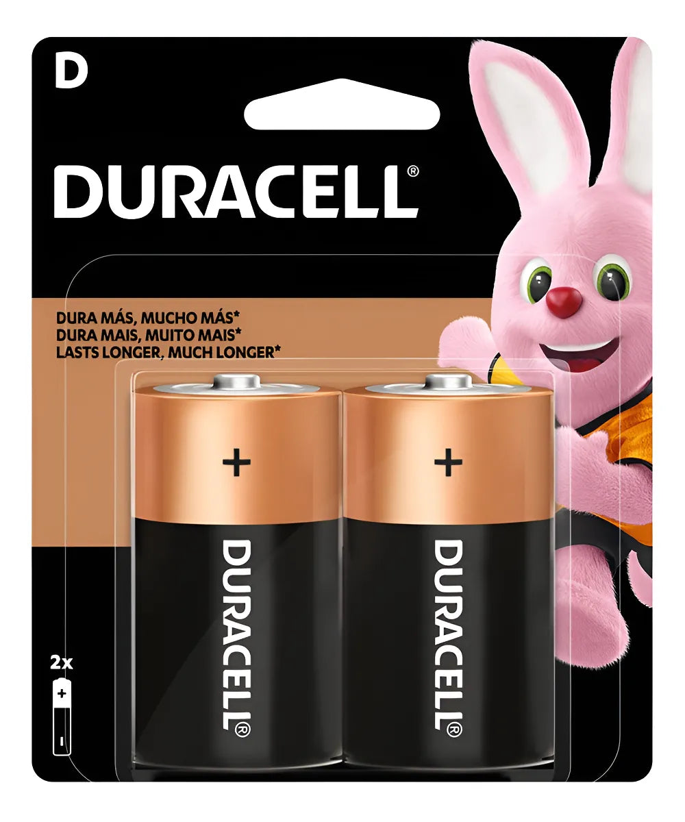 Pila Duracell Tipo D, (2 Pilas, Batería Grande, Dura Más)