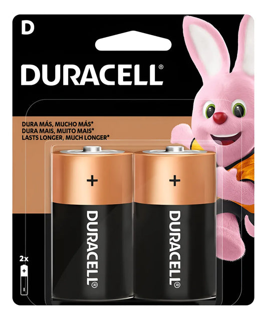 Pila Duracell Tipo D, (2 Pilas, Batería Grande, Dura Más)