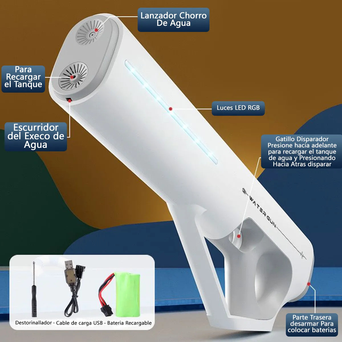 Pistola De Agua Electrica Con Luces Potente Chorro De Agua