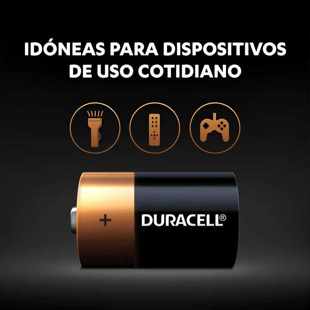 Pila Duracell Tipo D, (2 Pilas, Batería Grande, Dura Más)