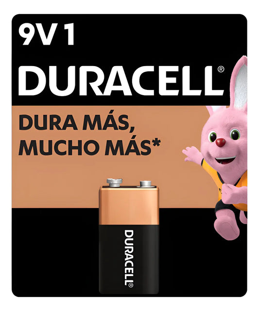Batería Duracell 9v, (1 Pila, Batería Cuadrada, Dura Más)