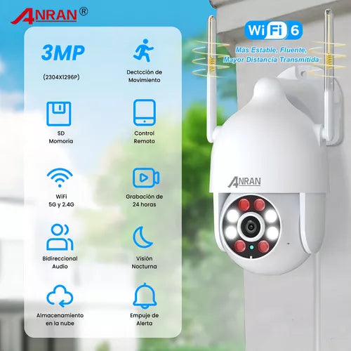 Cámara De Seguridad WiFi IP Exterior 5G y 2.4G Con Alarma PTZ Visión nocturna 3MP Anran N30W1548 Color Blanco