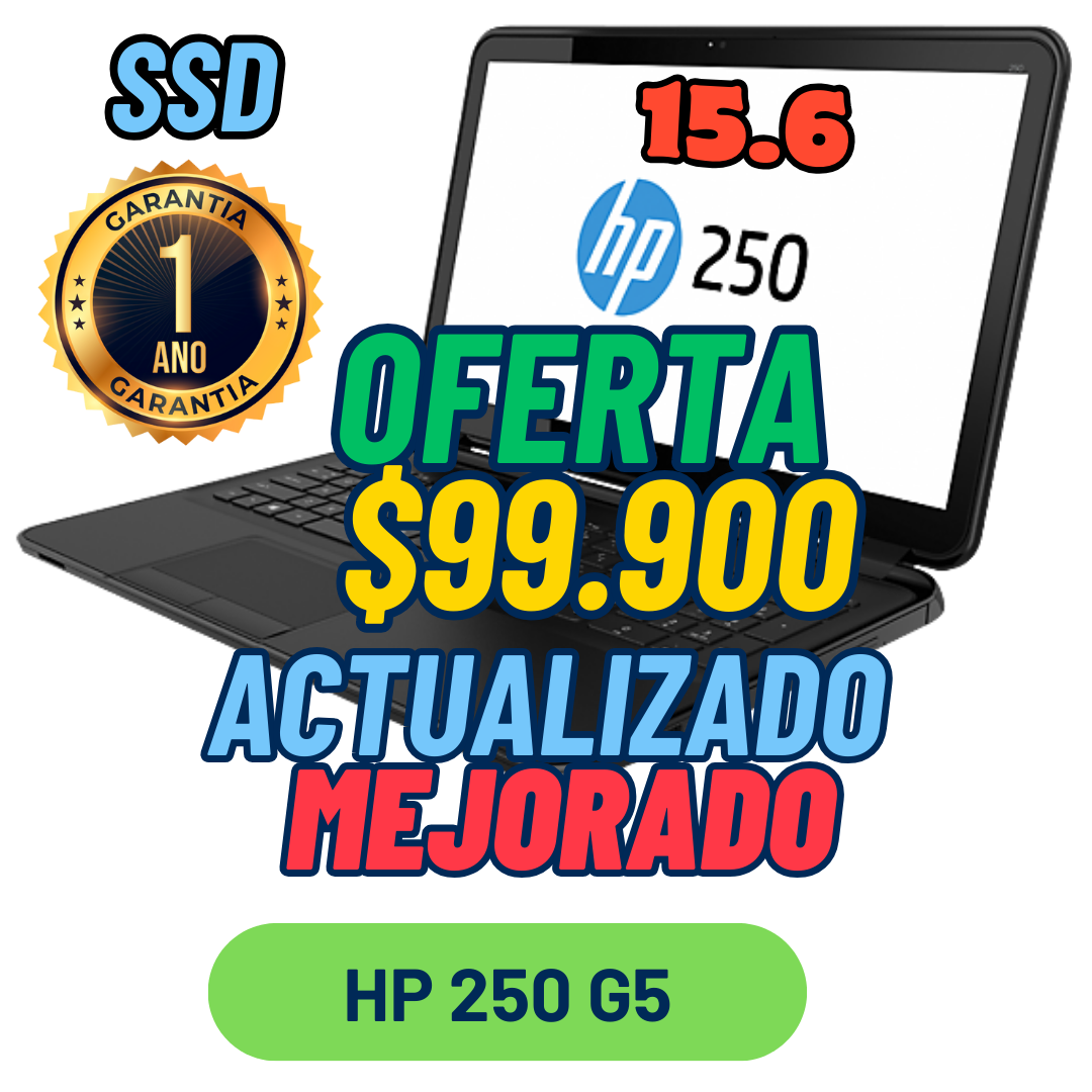 Notebook HP 250 G5 Usado Impecable, 15.6 Pulgadas 4GB Ram Disco SSD Solido.