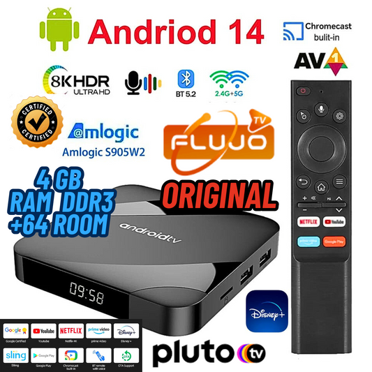 1-Tv Box, Android TV, Dispositivo de TV inteligente TV98 ATV W2, Certificado Android 14, 4GB, Amlogic S905W2, cuatro núcleos, WIFI Dual, control remoto por voz, , reproductor multimedia, 8K, 4K