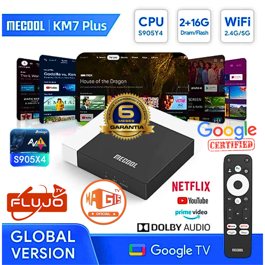 7-TV Box CERTIFICADO Android Mecool Km7 Plus Google Tv Certificado Netflix 4k, 2gb, Rj45